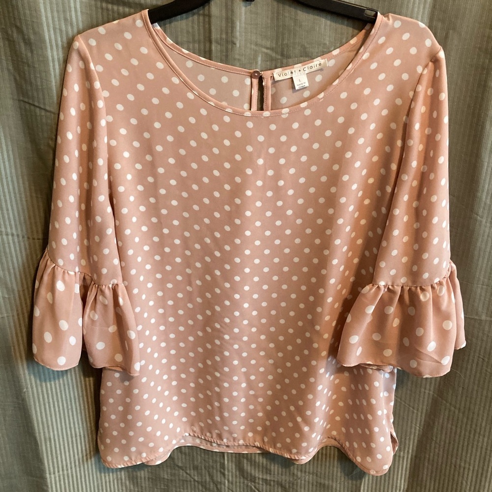 Peach dot bell sleeve blouse